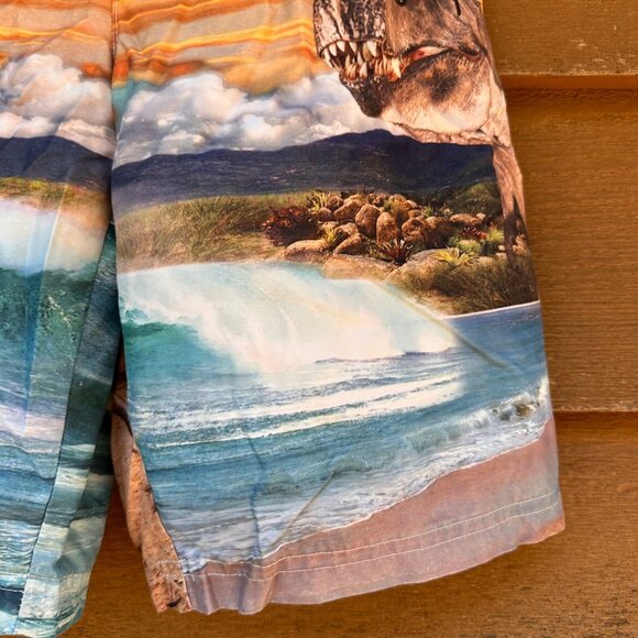 OP Boys Dinosaur Swim Trunks Size M 8 Tropical Sunset & Surf Scene Polyester - Picture 5 of 9